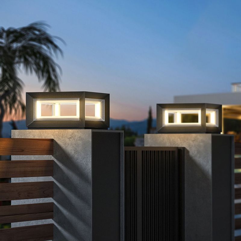 Modern Outdoor Lantern Solar Garden Light Metal LED Cube Light
