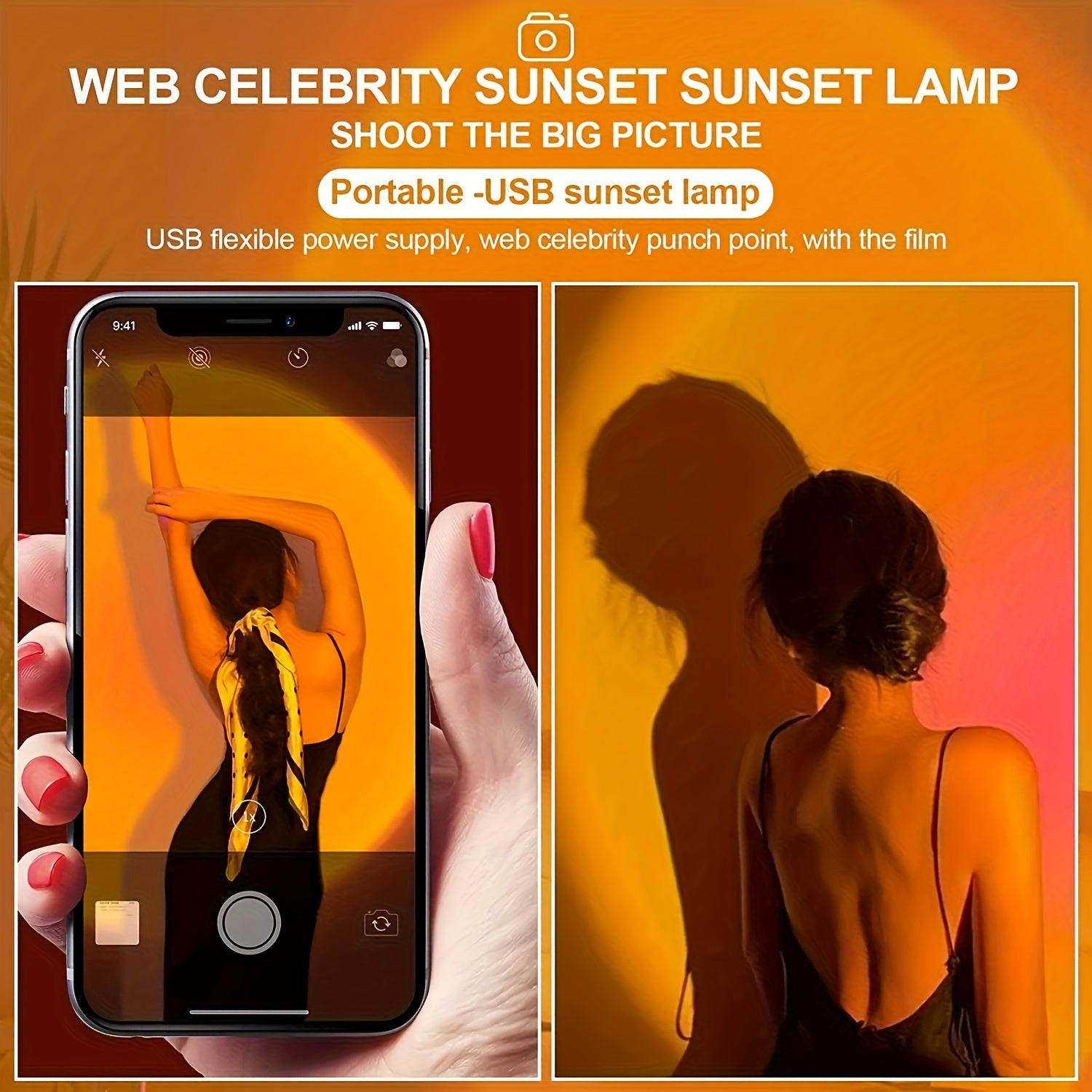 Sunset Lamp Projector with Rotating LED Night Light with USB for Room & Photography