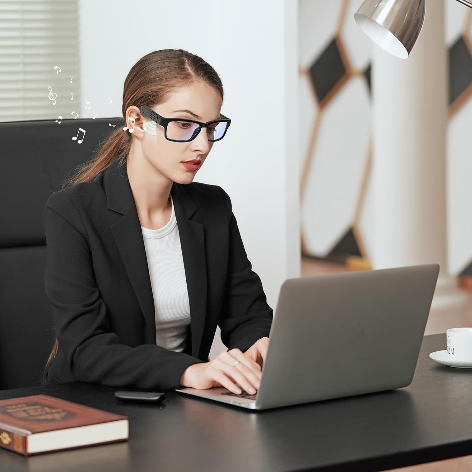 Smart Bluetooth glasses with open ear speakers and blue light filter