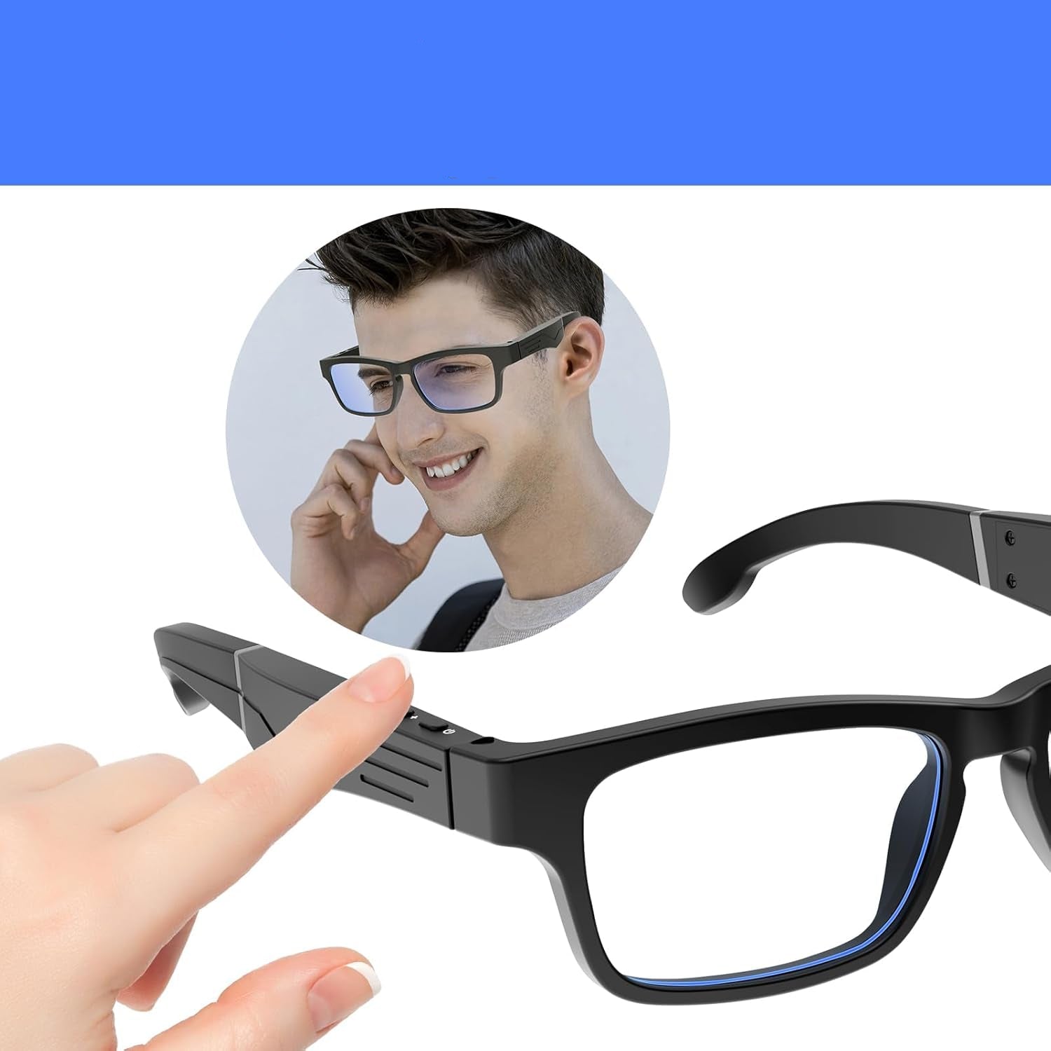 Smart Bluetooth glasses with open ear speakers and blue light filter
