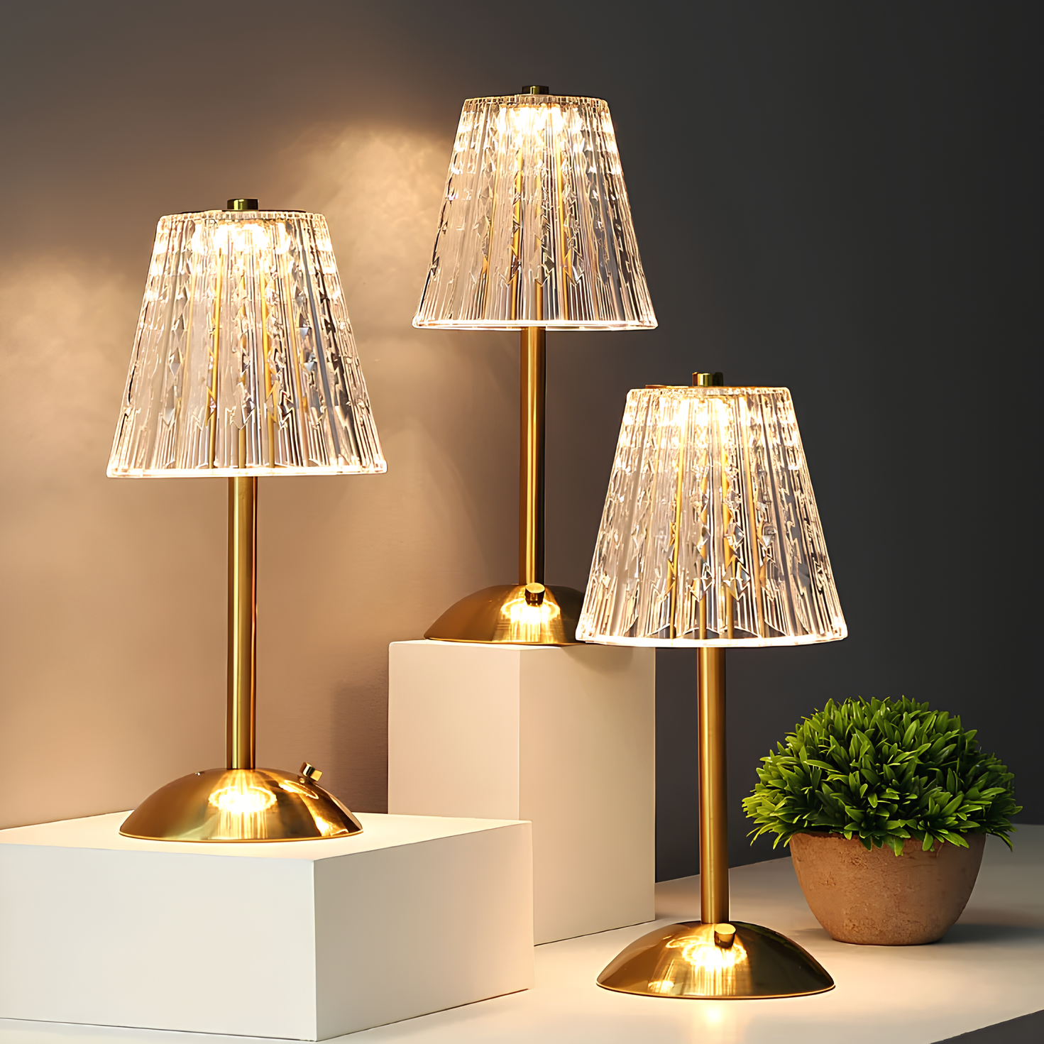 Golden Crystal Table Lamp Touch Control & Cordless LED Light