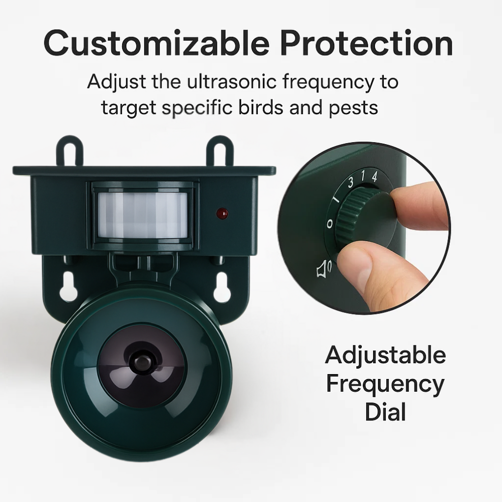 Solar Motion Bird Scarer Intelligent Sound & Ultrasonic Deterrent for Pigeons and Crows