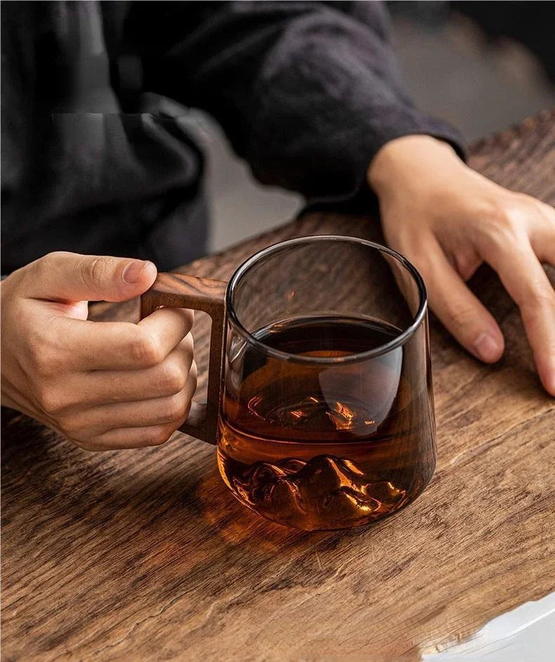 Modern Mug with Wooden Handle Stylish Large Cup for Hot & Cold Drinks