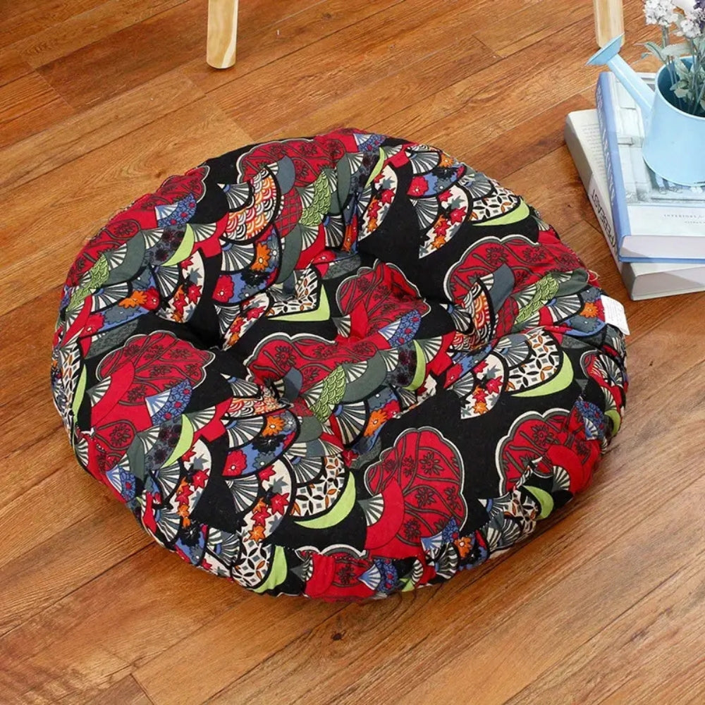 Floral Boho Round Cushion Supportive Seating Pillow for Living Spaces
