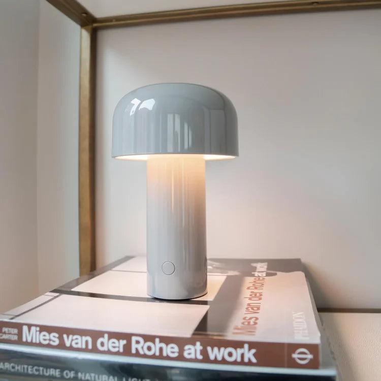 Wireless table lamp with modern mushroom design