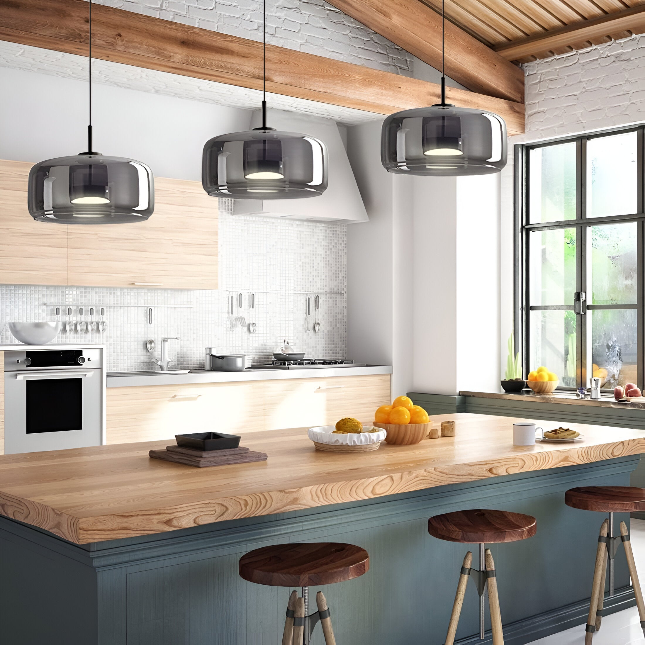 Retro Modern Glass LED Pendant Light Hand-Blown Trio with Adjustable Cord