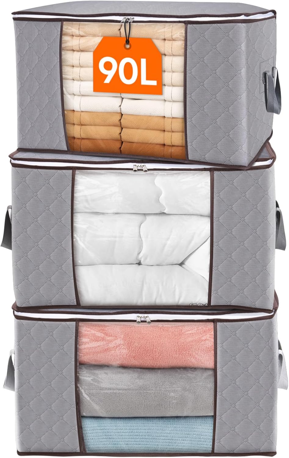 Foldable Storage Boxes with Handles Clothes Organizer with Clear Window