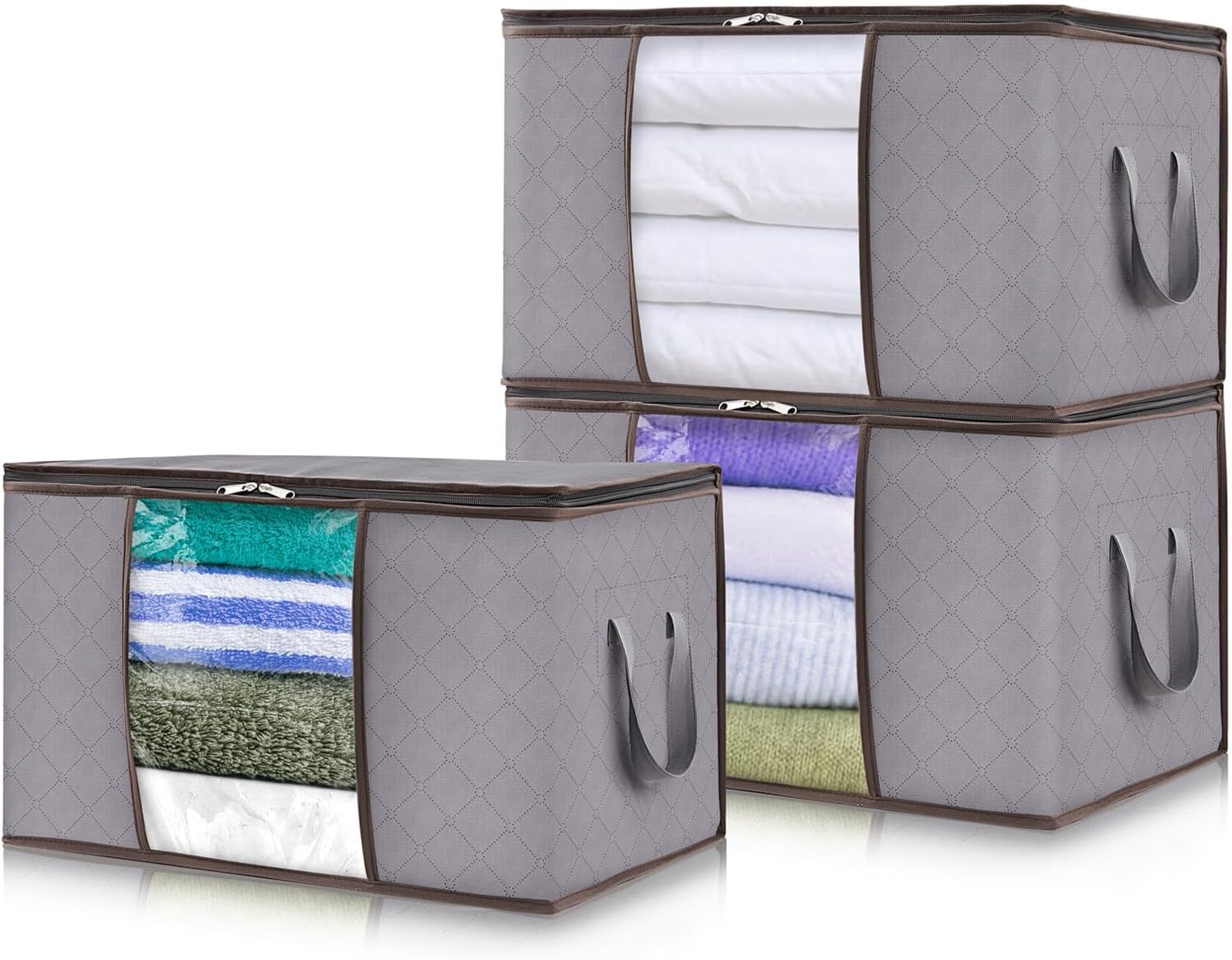 Foldable Storage Boxes with Handles Clothes Organizer with Clear Window