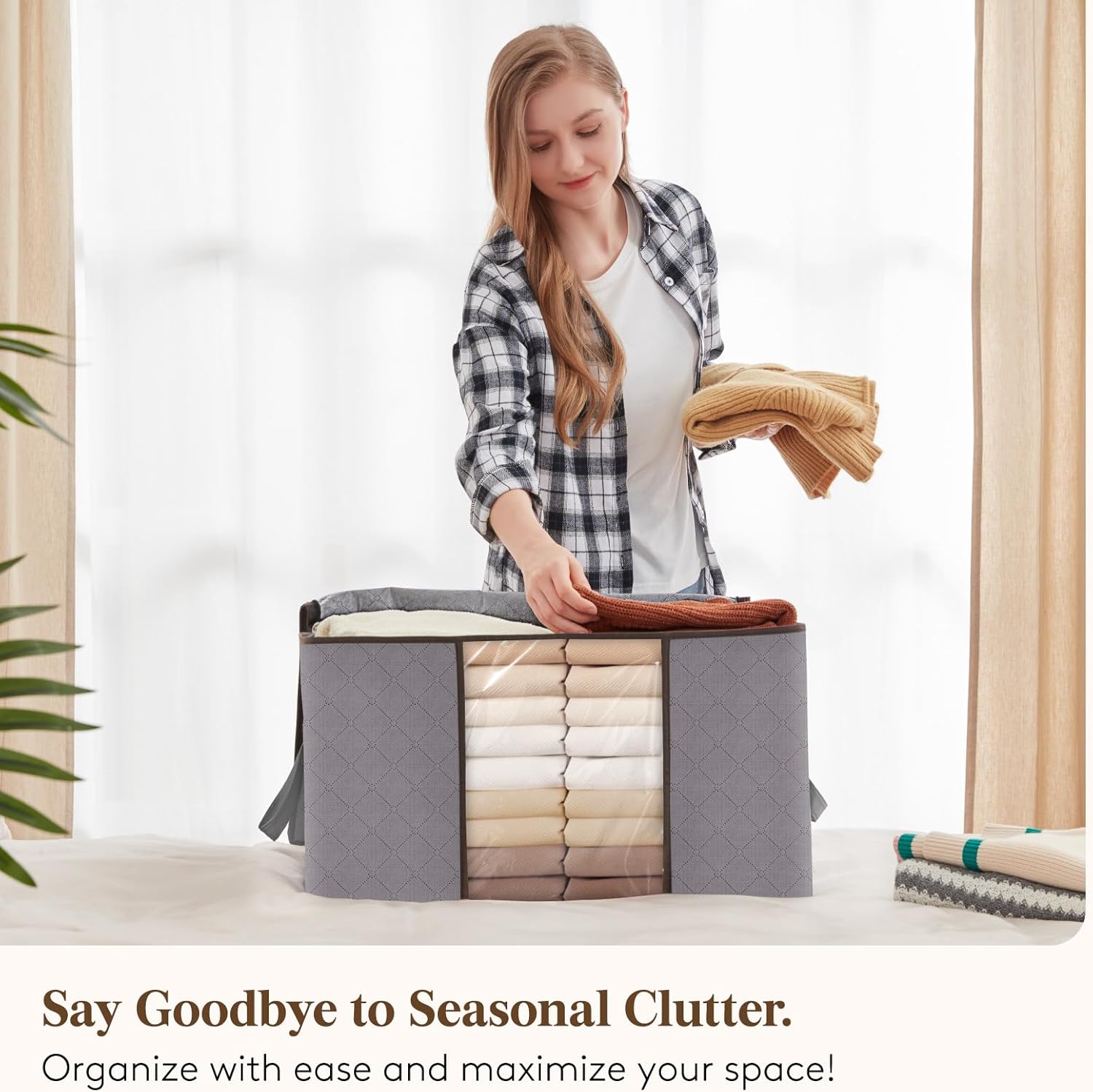 Foldable Storage Boxes with Handles Clothes Organizer with Clear Window