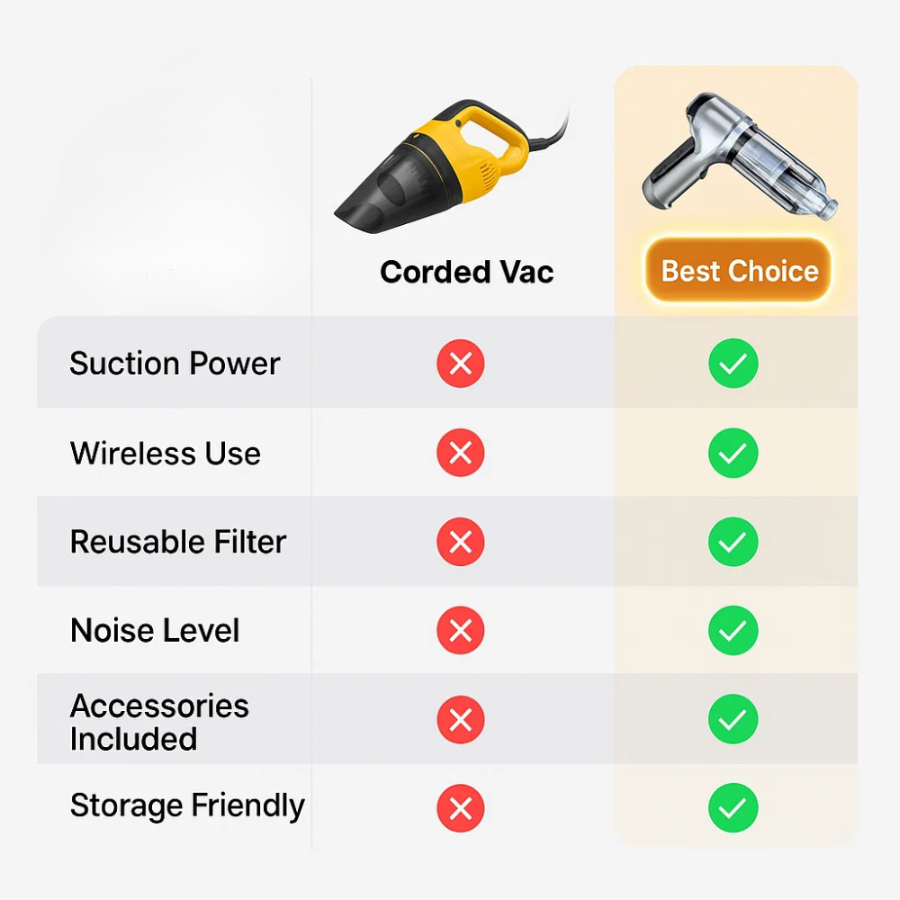 Portable Car Vacuum Cleaner Compact High-Suction Auto Cleaner with Attachments