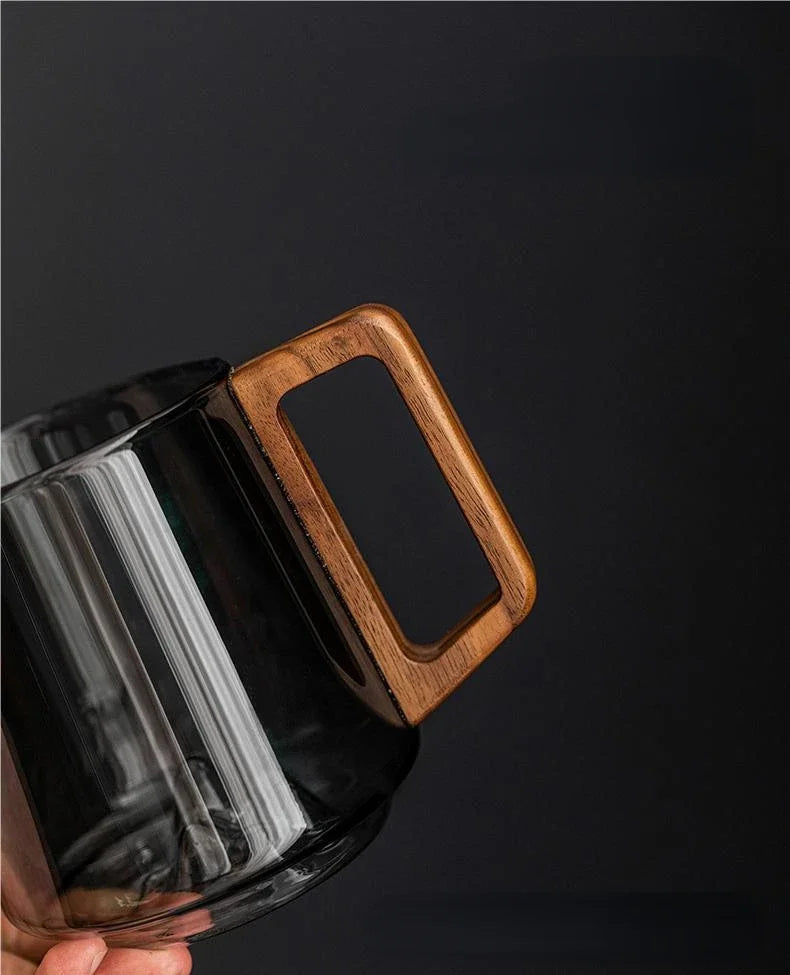 Modern Mug with Wooden Handle Stylish Large Cup for Hot & Cold Drinks