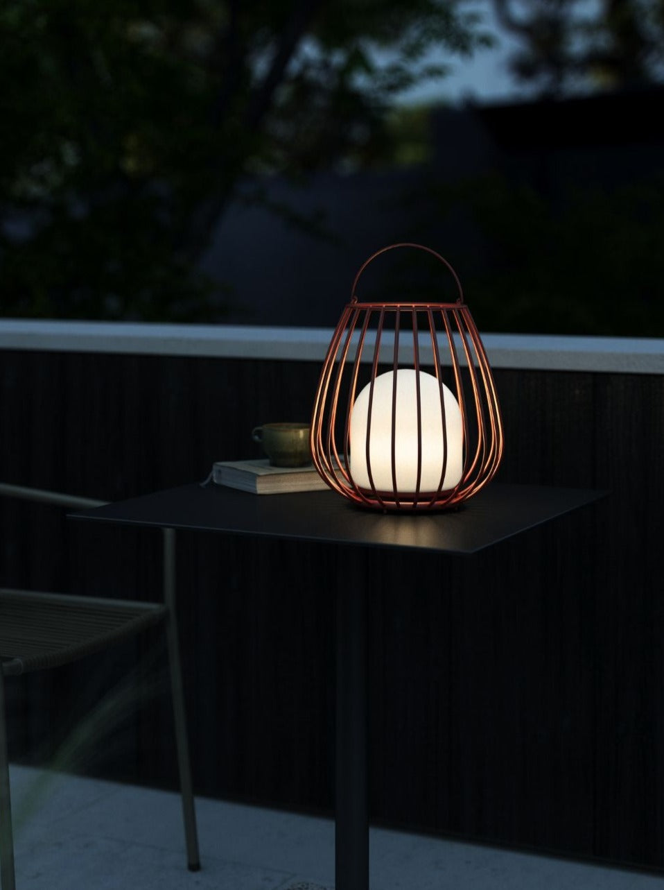 Portable outdoor lamp with cage design and ambient light function