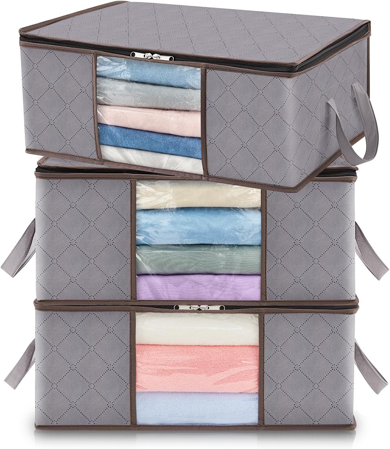 Foldable Storage Boxes with Handles Clothes Organizer with Clear Window