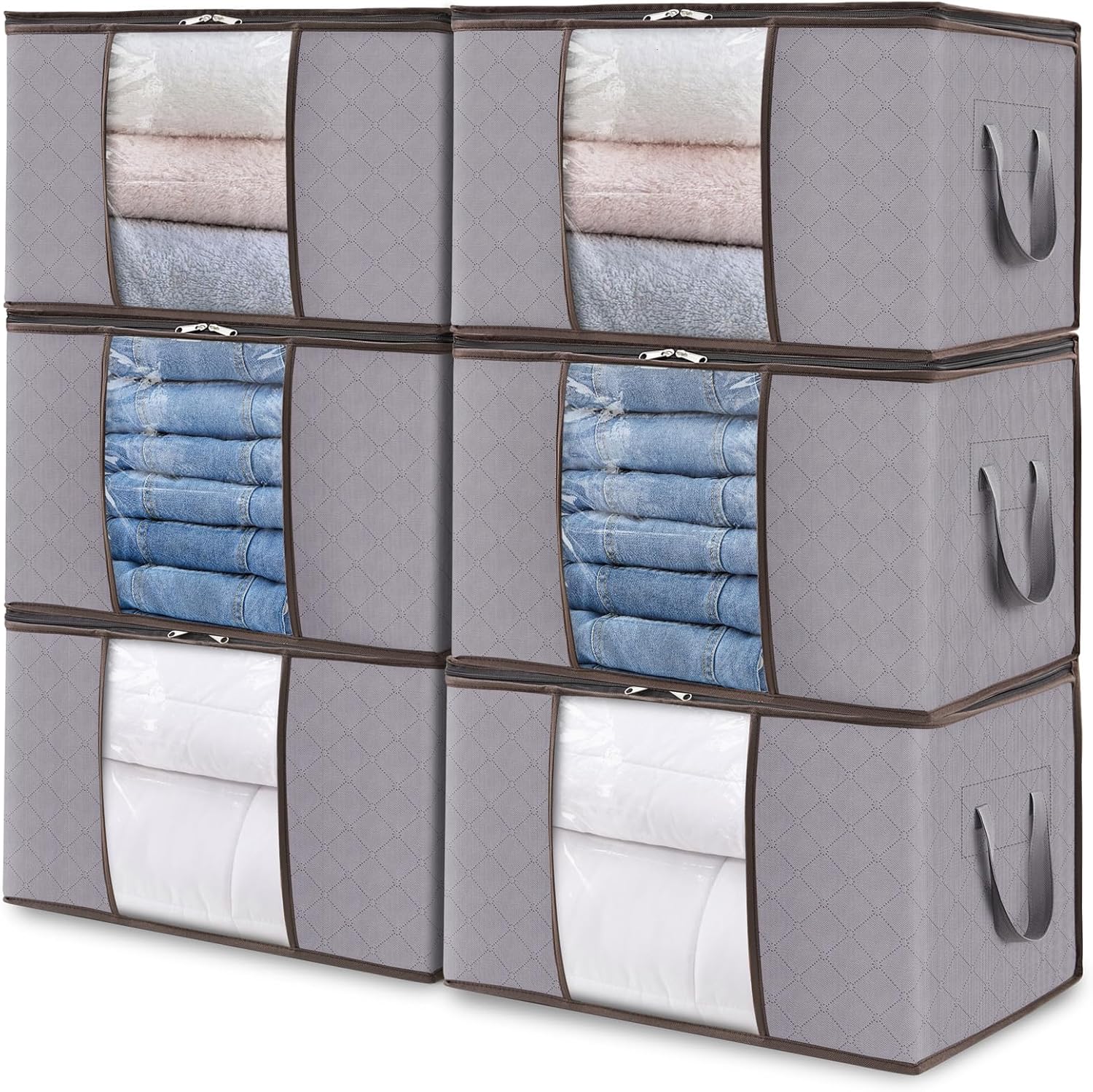 Foldable Storage Boxes with Handles Clothes Organizer with Clear Window
