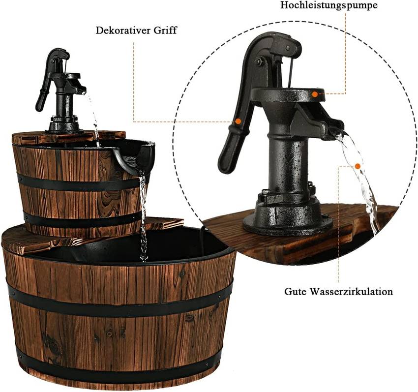 Houten Tuinfontein met Handpomp
