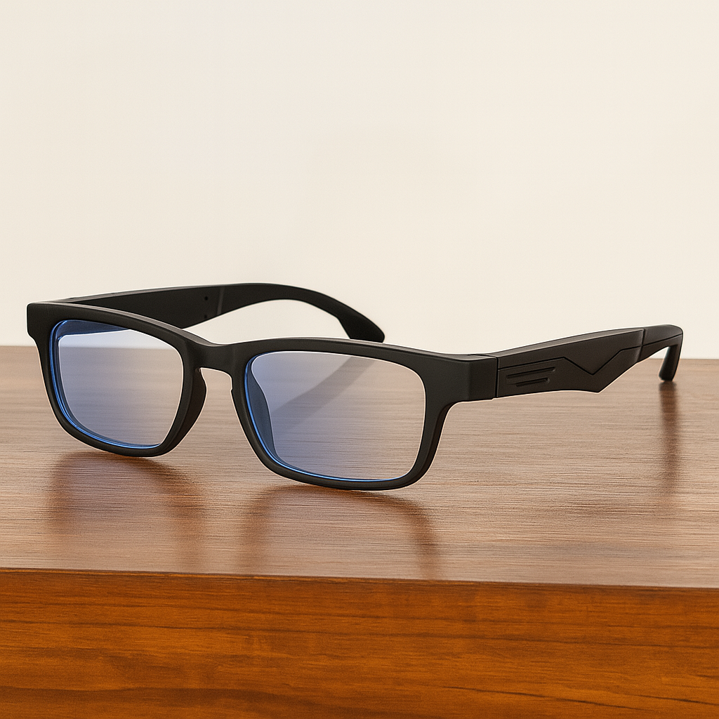 Smart Bluetooth glasses with open ear speakers and blue light filter