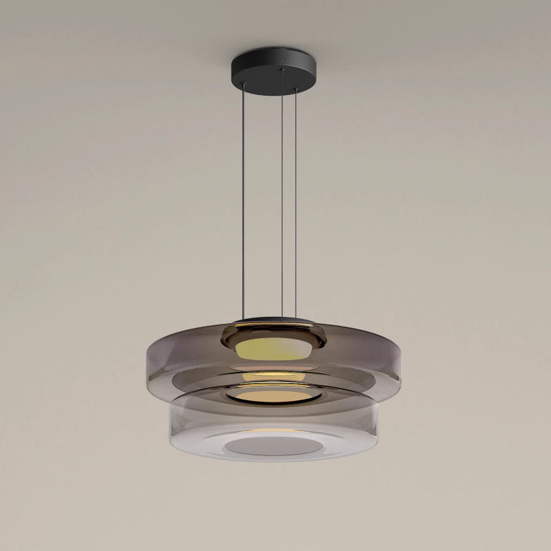 Layered Glass Living Room Pendant Light with Modern Halo Design