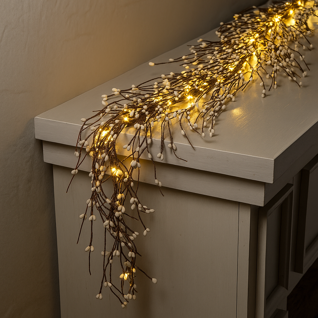Atmospheric LED branch wreath with white berries