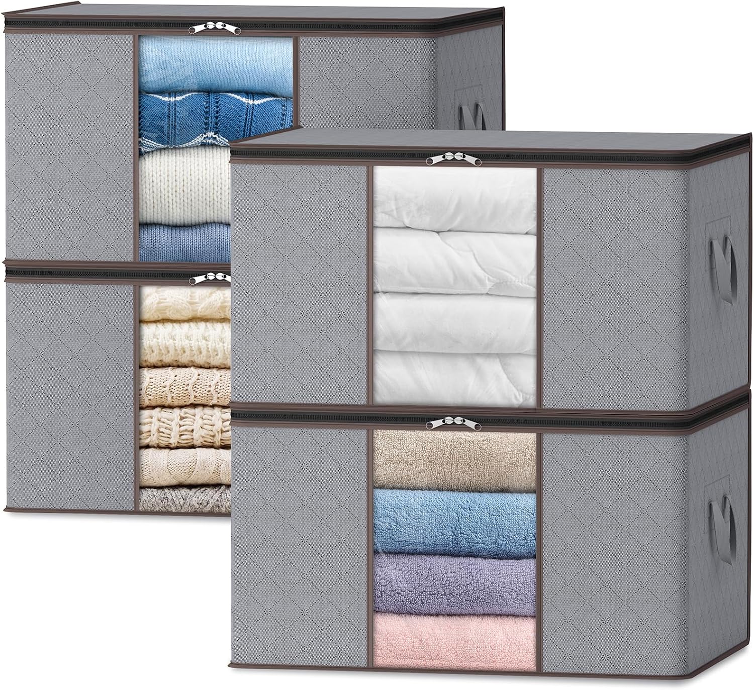 Foldable Storage Boxes with Handles Clothes Organizer with Clear Window