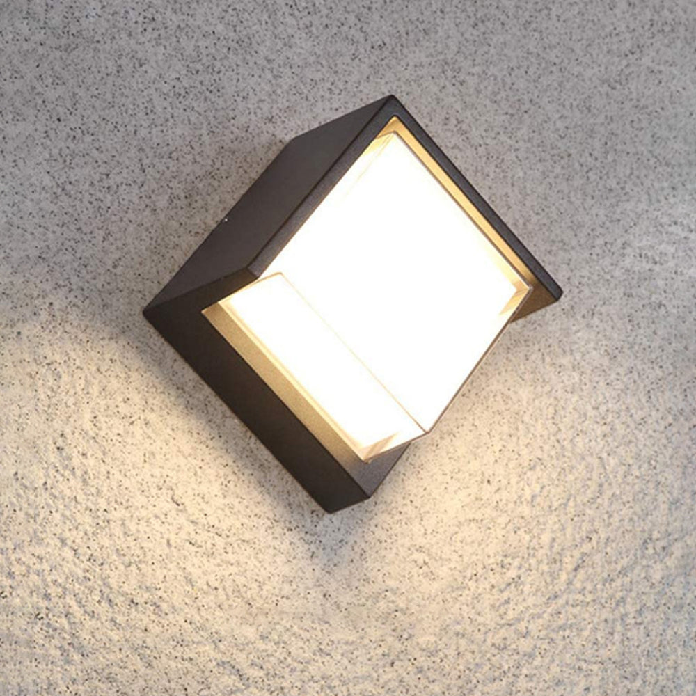 Contemporary Square Outdoor Wall Light Black Metal with Acrylic Shade