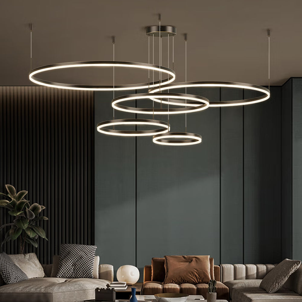 Modern Ring Pendant Light Elegant Black & Gold Metal Design