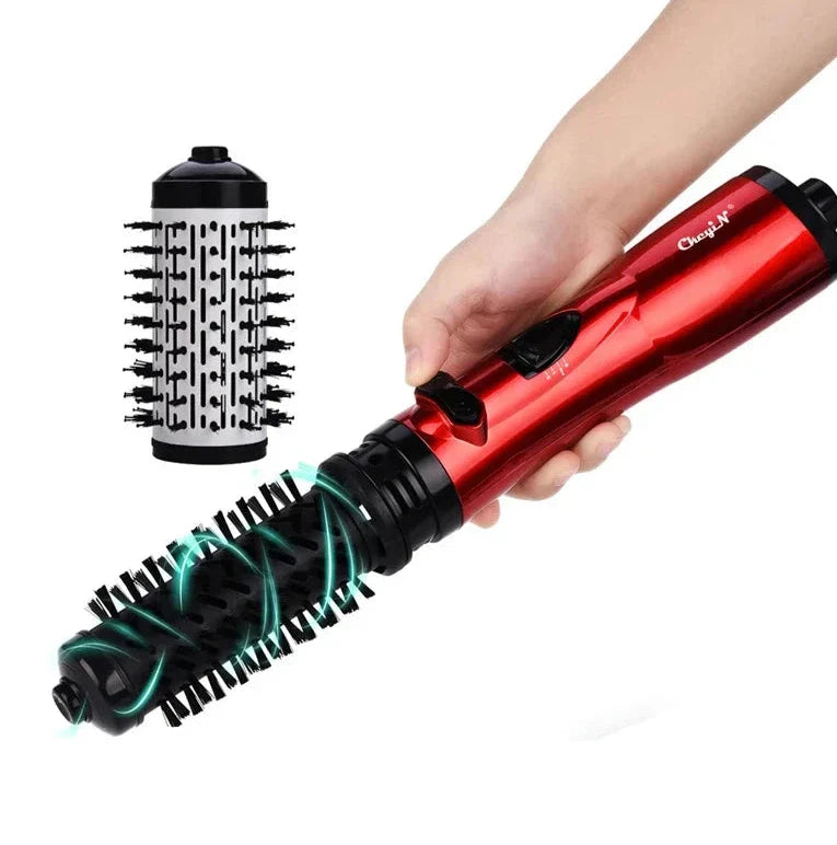 Rotating ionic hair dryer brush with double attachment brush