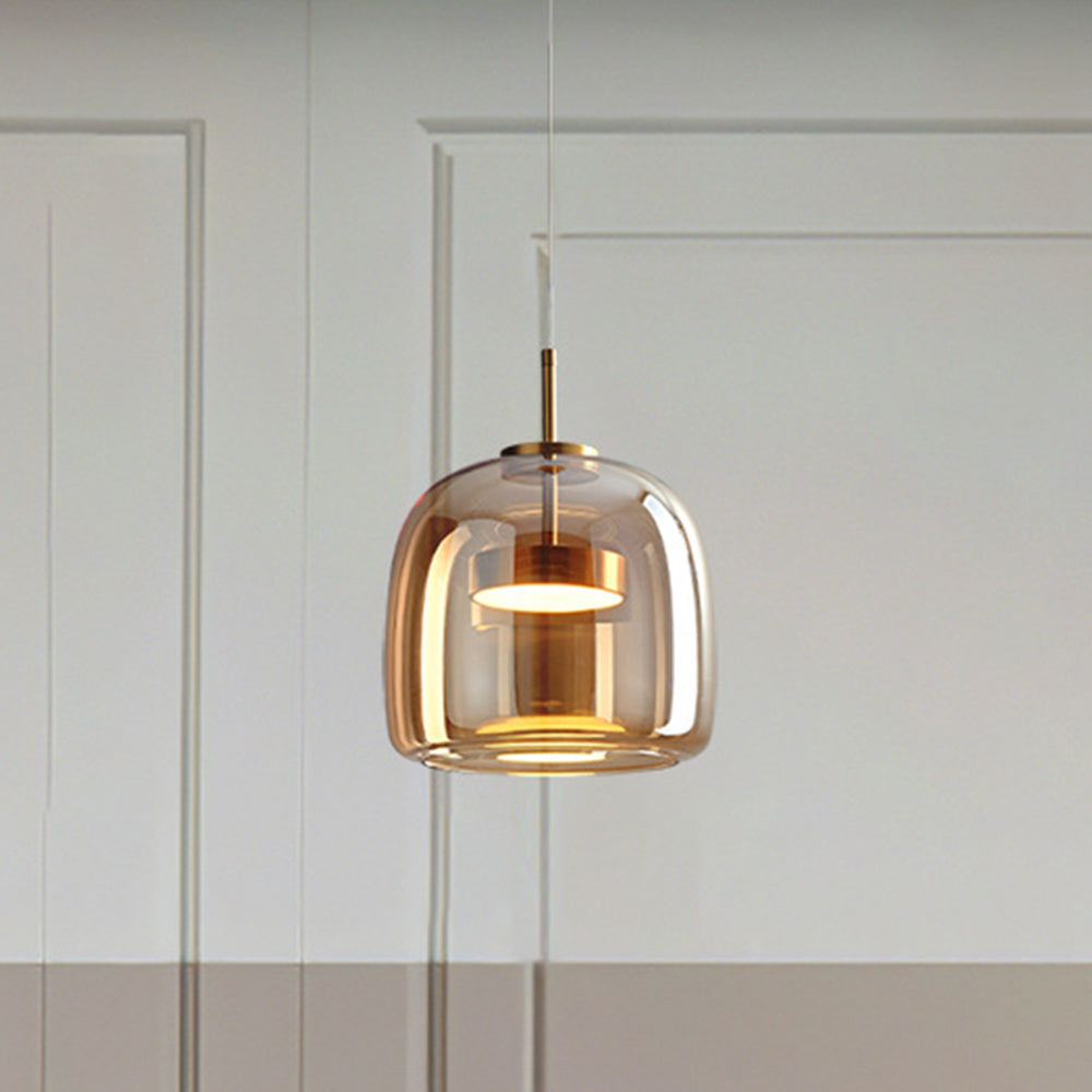 Retro LED Pendant Light – Amber Glass with Gold Finish