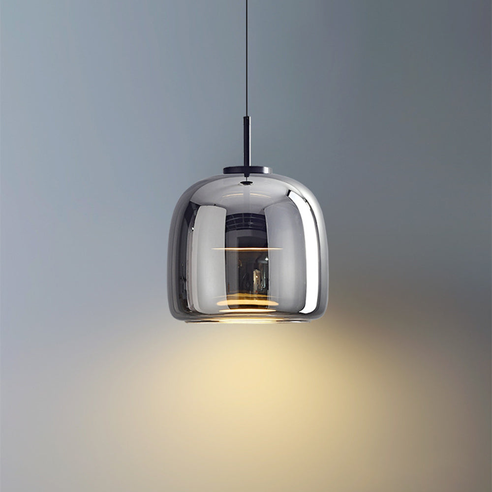 Retro LED Pendant Light – Amber Glass with Gold Finish