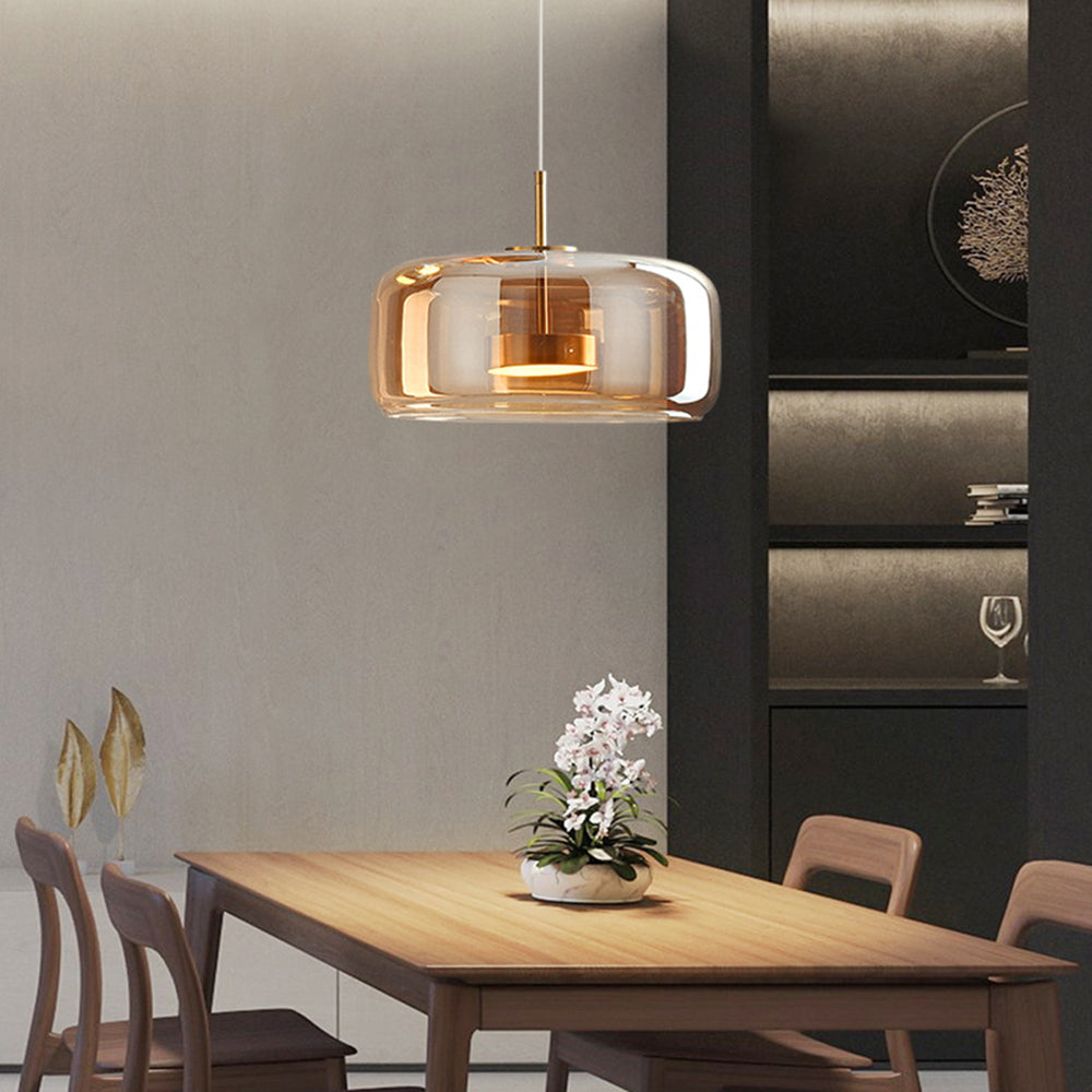Retro LED Pendant Light – Amber Glass with Gold Finish