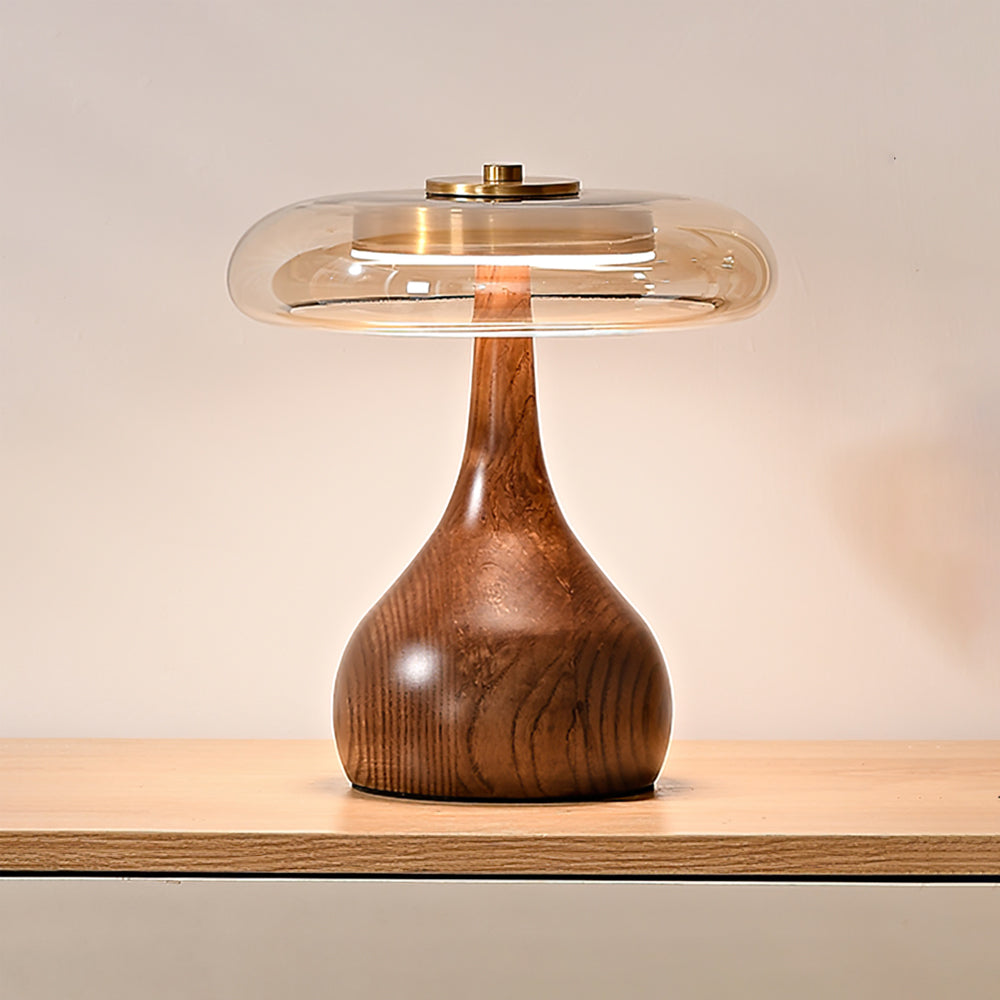 Brass & Wood Table Lamp LED with Warm & Cool Light Options