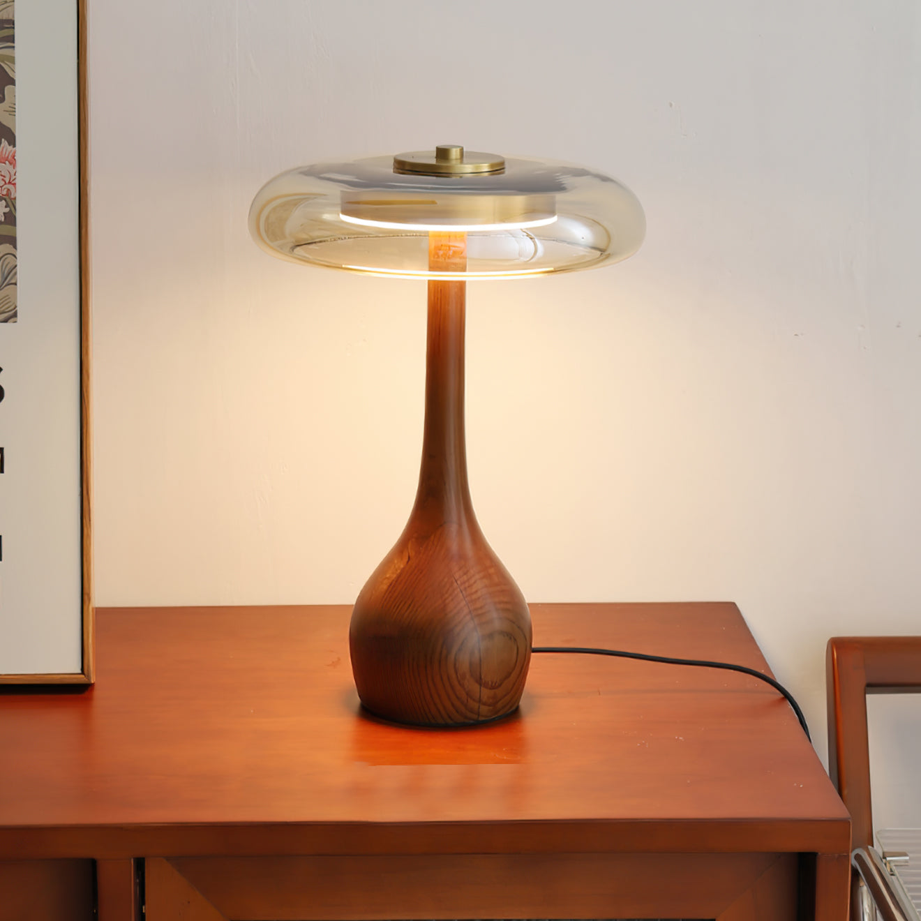 Brass & Wood Table Lamp LED with Warm & Cool Light Options
