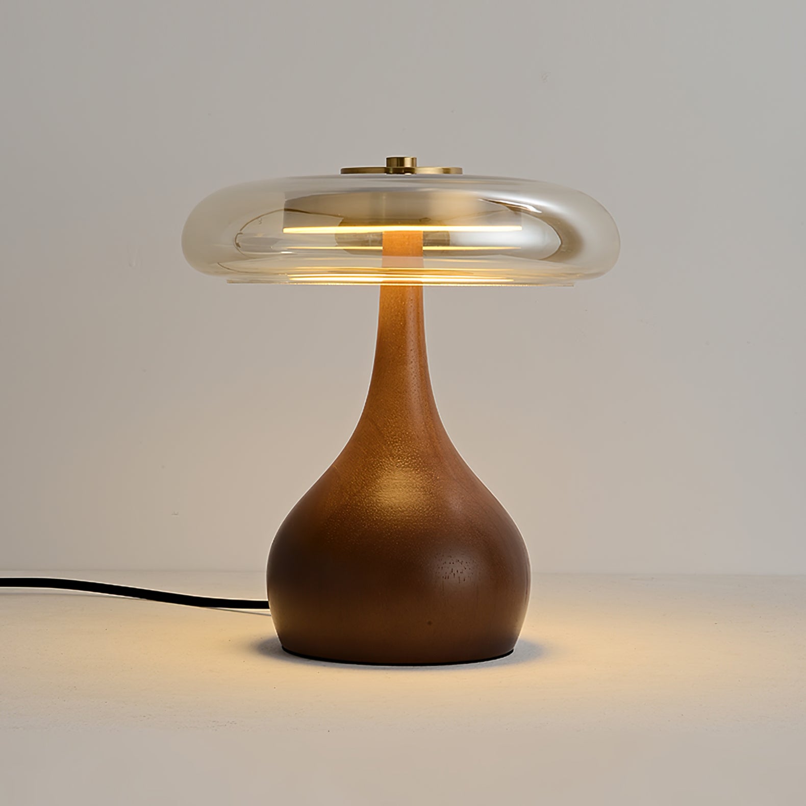 Brass & Wood Table Lamp LED with Warm & Cool Light Options