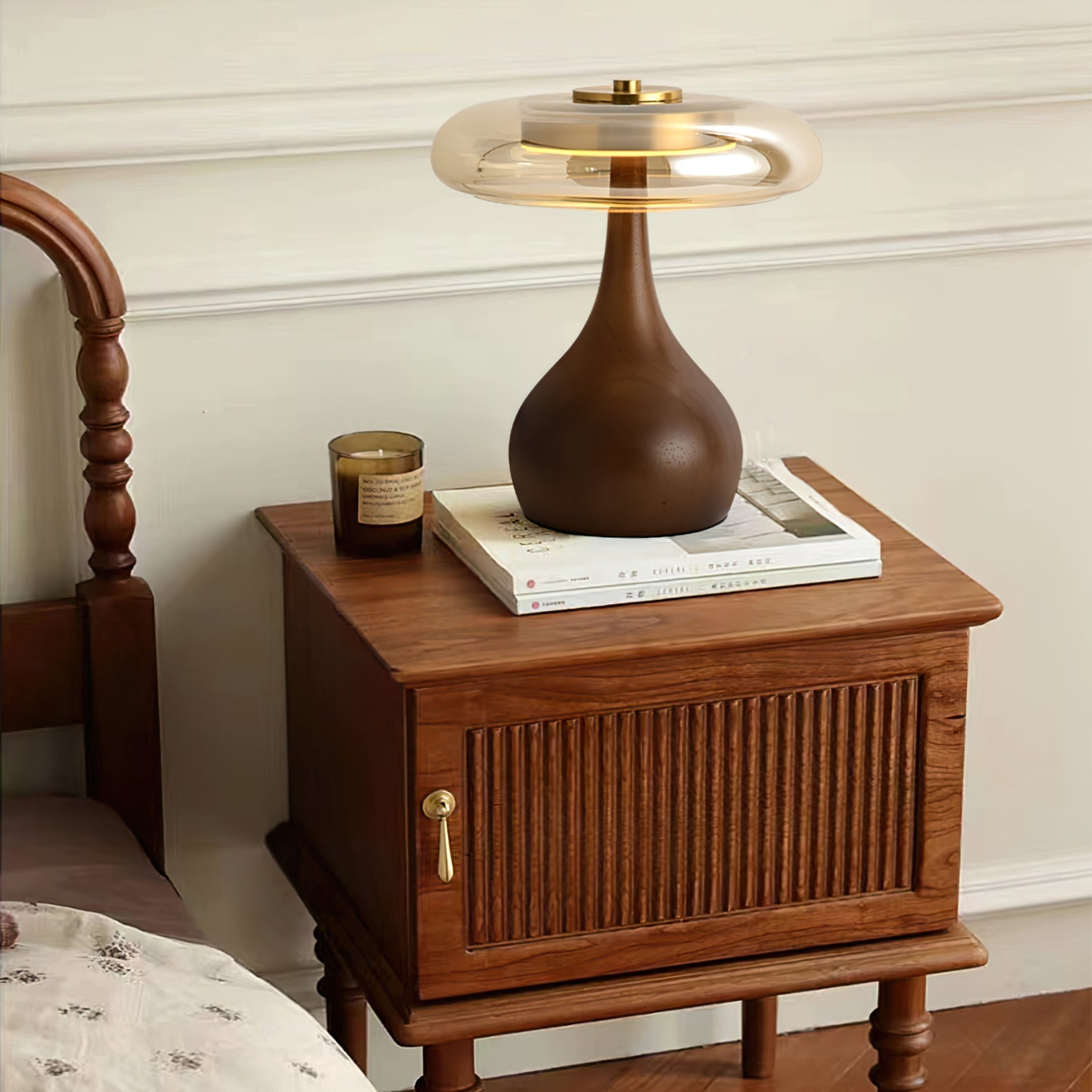 Brass & Wood Table Lamp LED with Warm & Cool Light Options