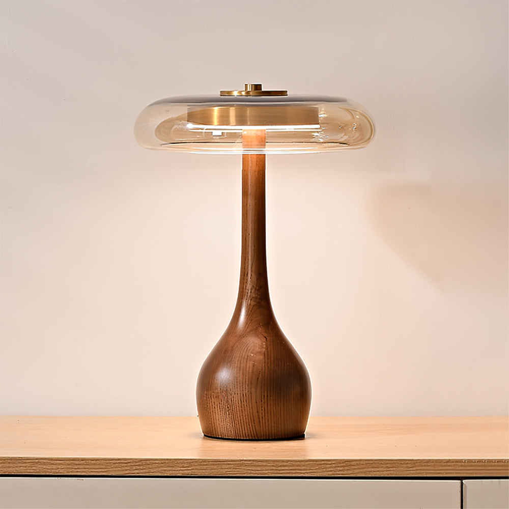 Brass & Wood Table Lamp LED with Warm & Cool Light Options