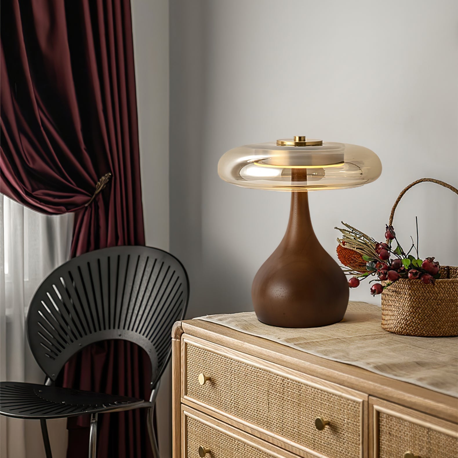 Brass & Wood Table Lamp LED with Warm & Cool Light Options