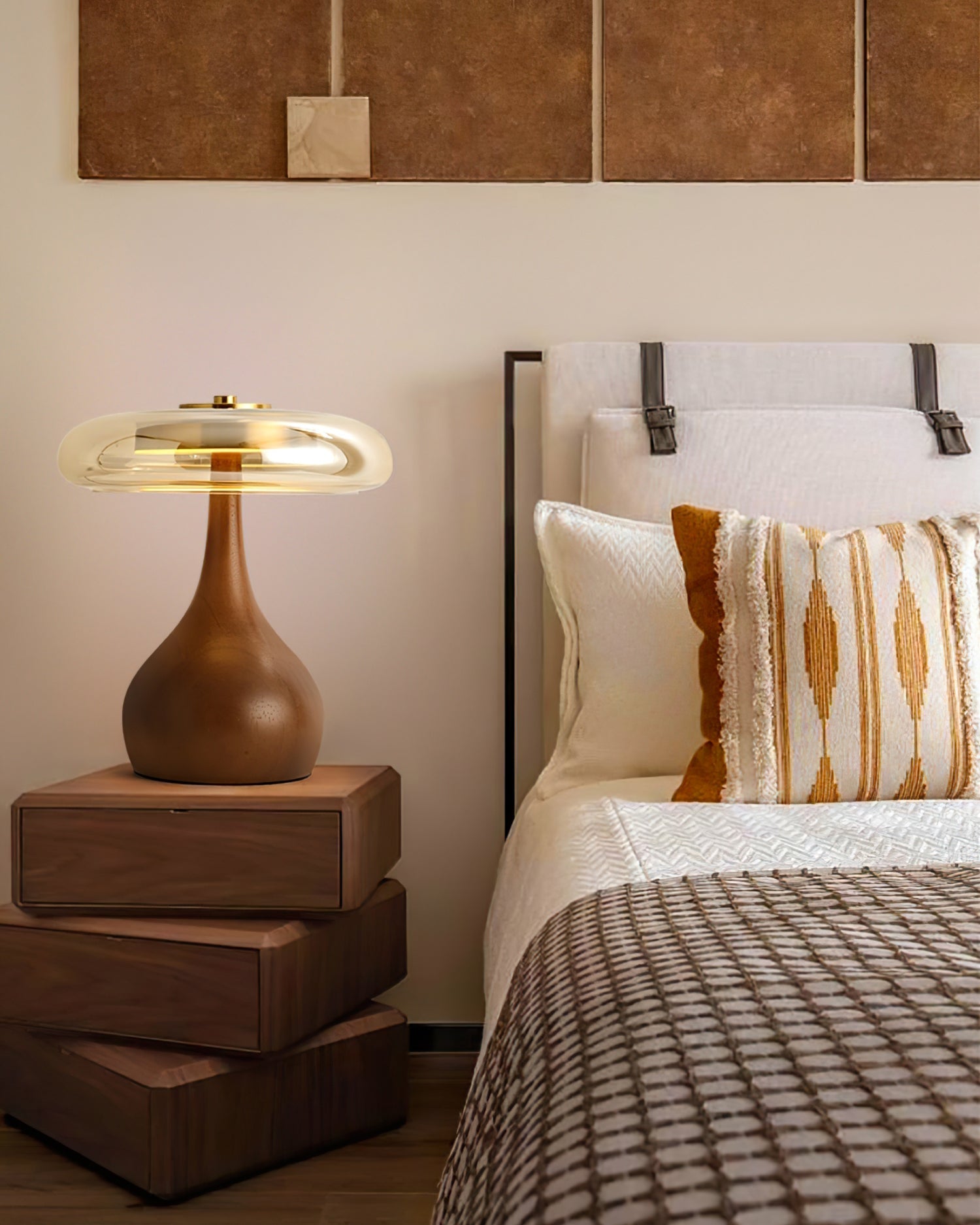Brass & Wood Table Lamp LED with Warm & Cool Light Options