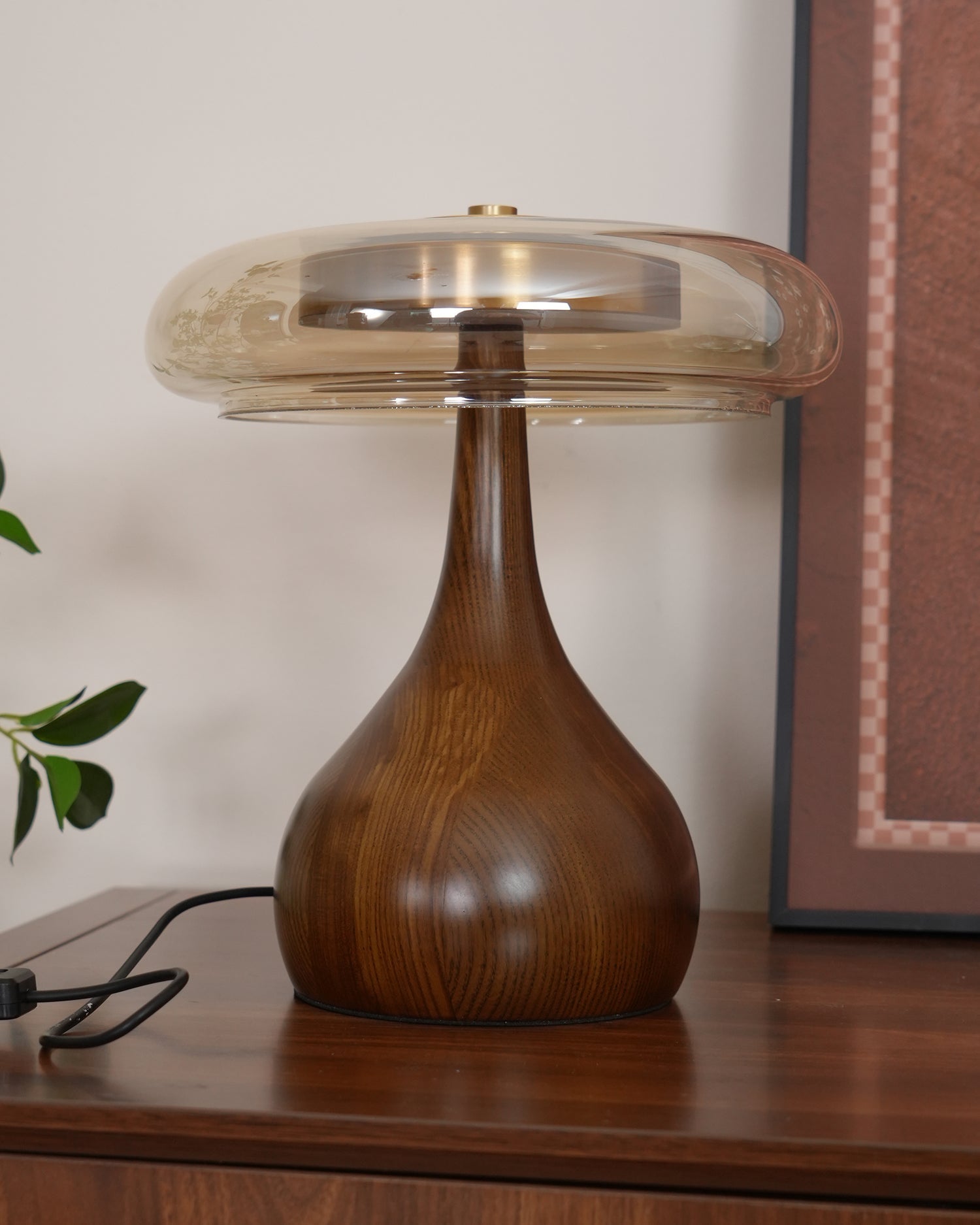 Brass & Wood Table Lamp LED with Warm & Cool Light Options