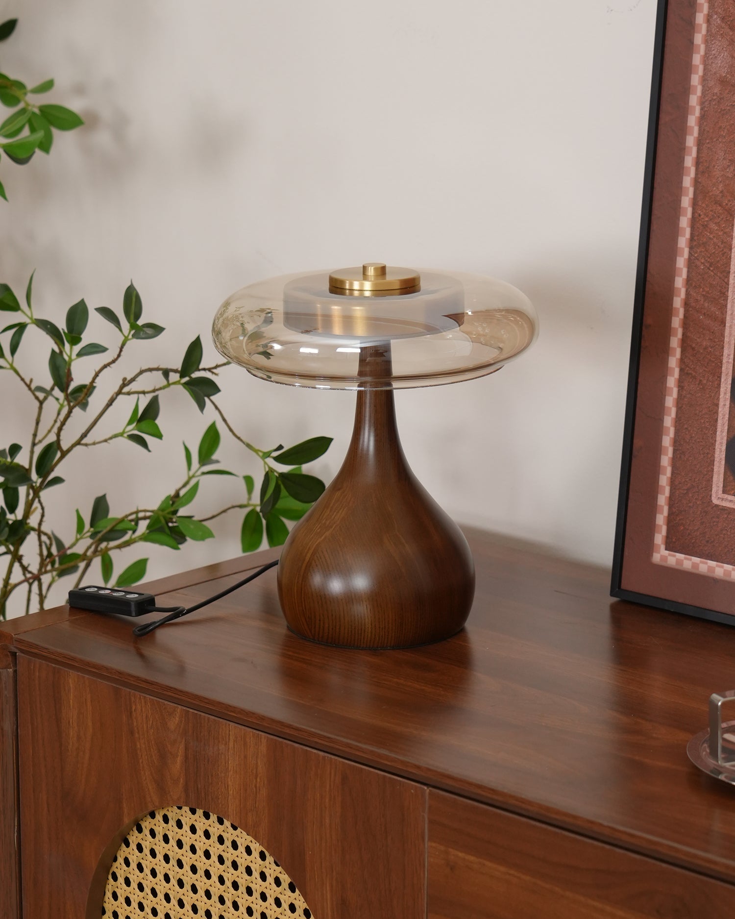 Brass & Wood Table Lamp LED with Warm & Cool Light Options