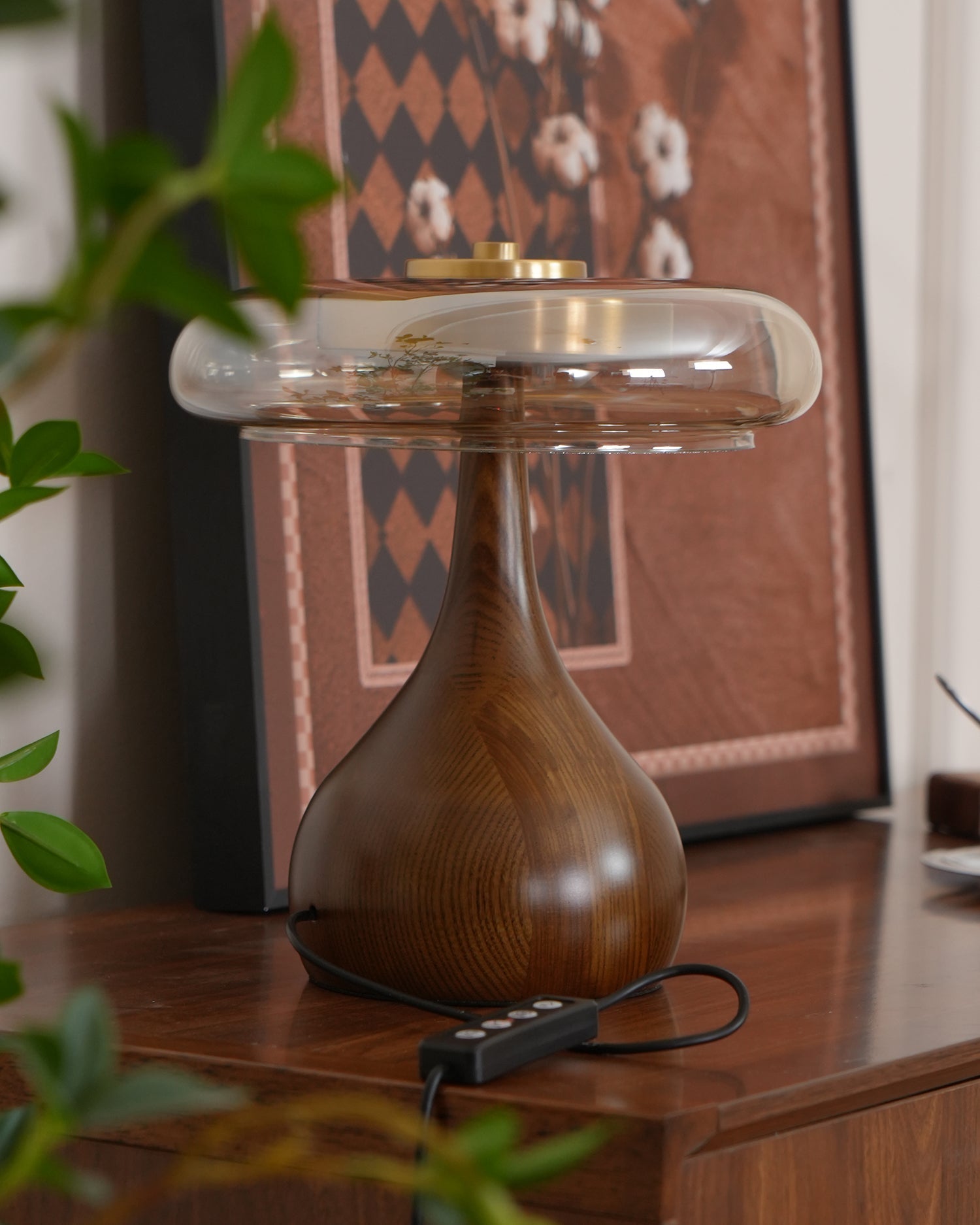 Brass & Wood Table Lamp LED with Warm & Cool Light Options