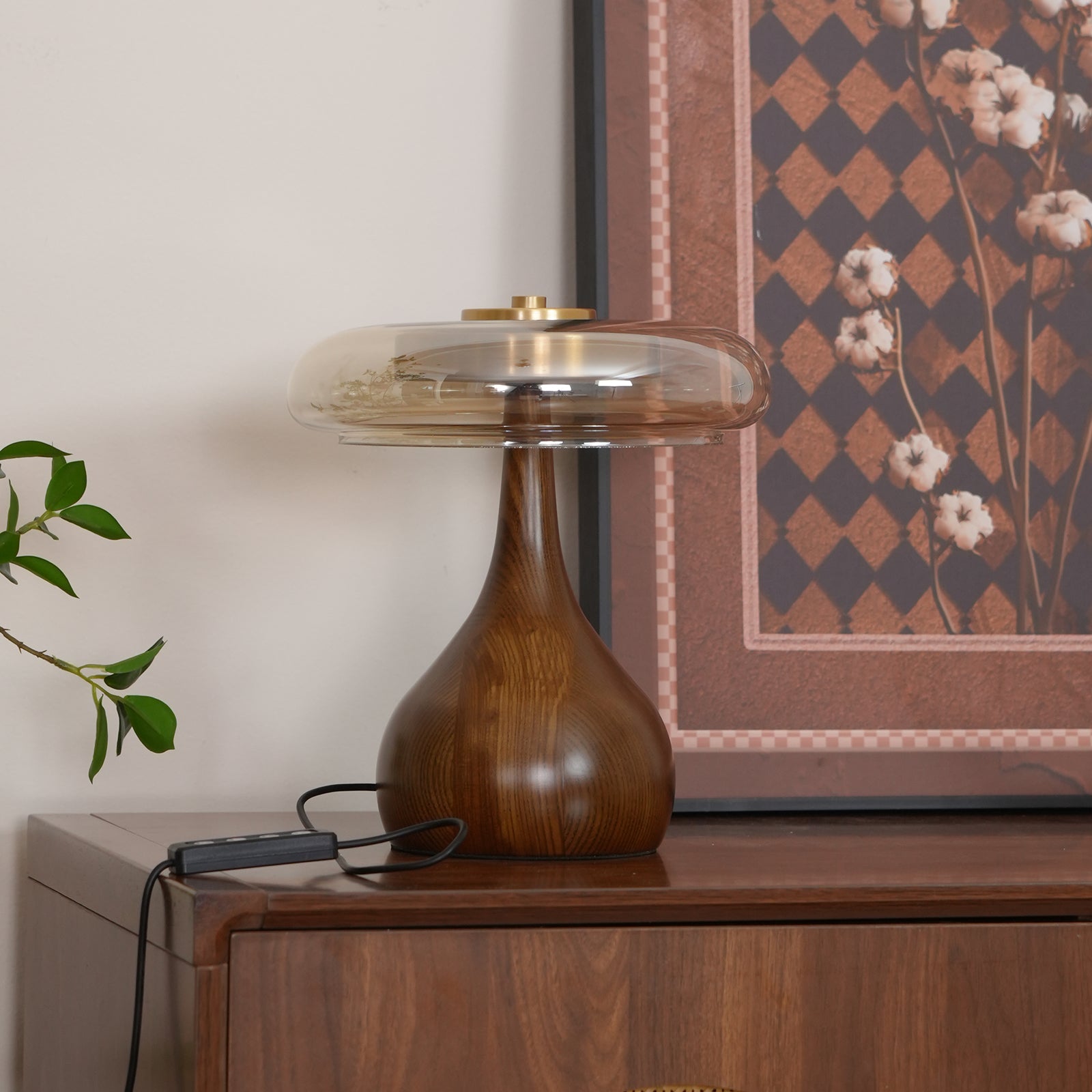 Brass & Wood Table Lamp LED with Warm & Cool Light Options