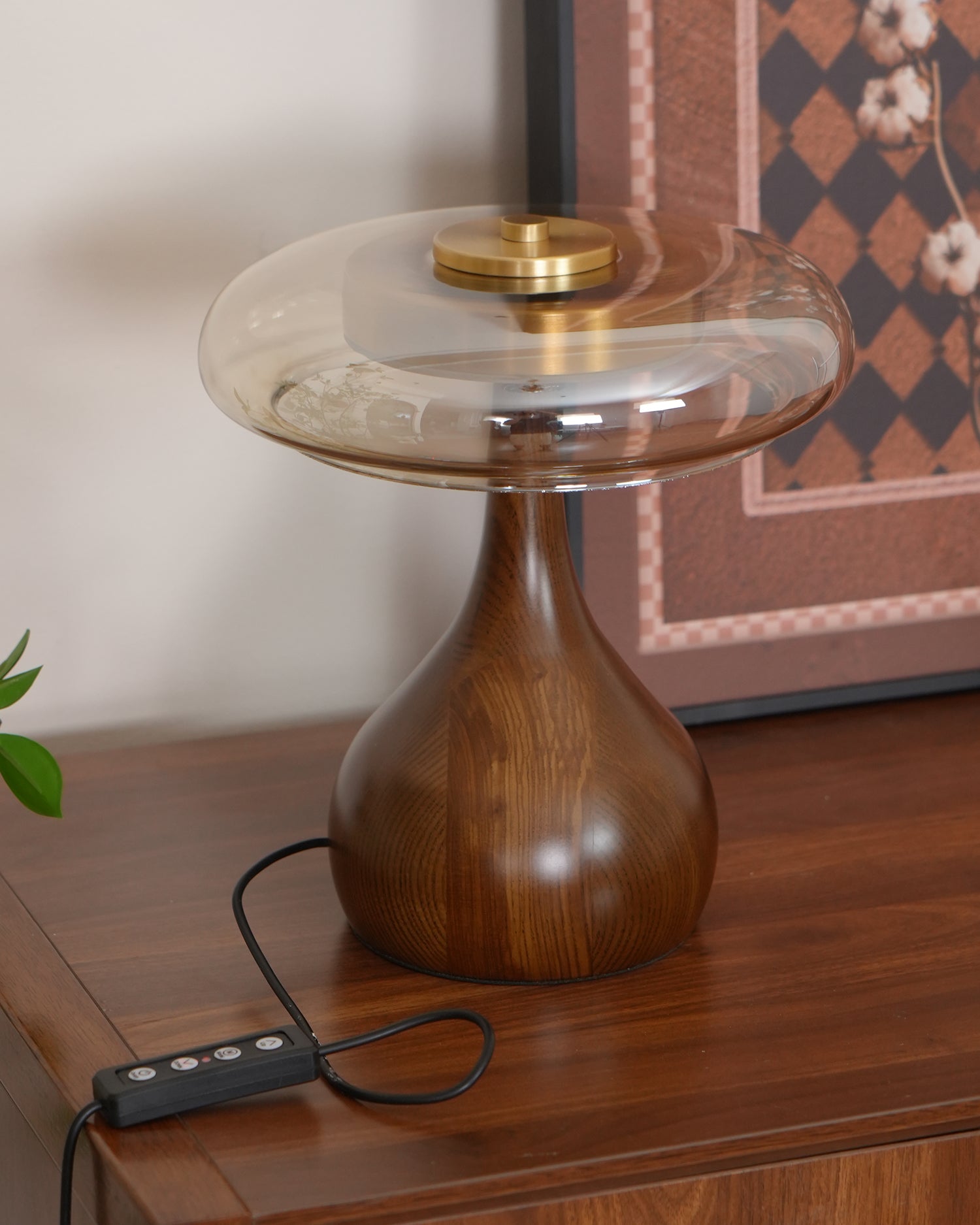 Brass & Wood Table Lamp LED with Warm & Cool Light Options