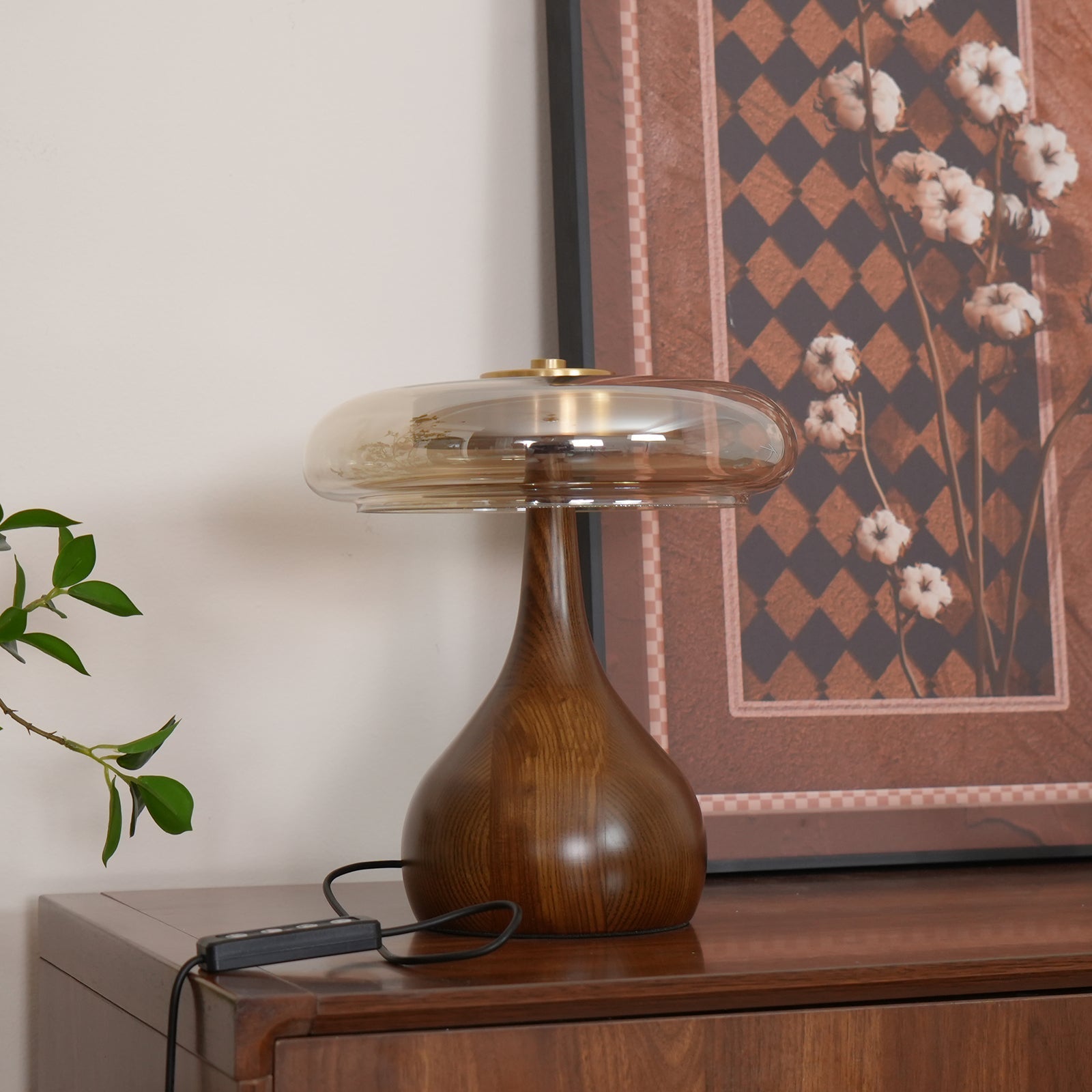 Brass & Wood Table Lamp LED with Warm & Cool Light Options