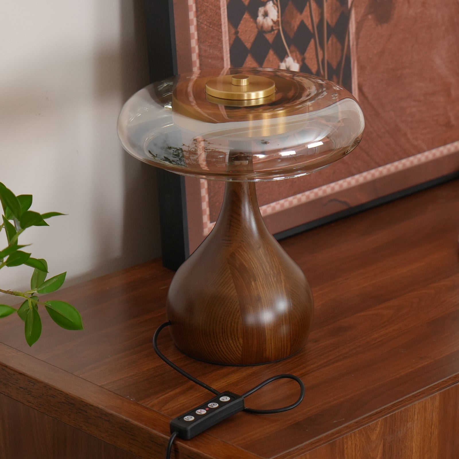 Brass & Wood Table Lamp LED with Warm & Cool Light Options