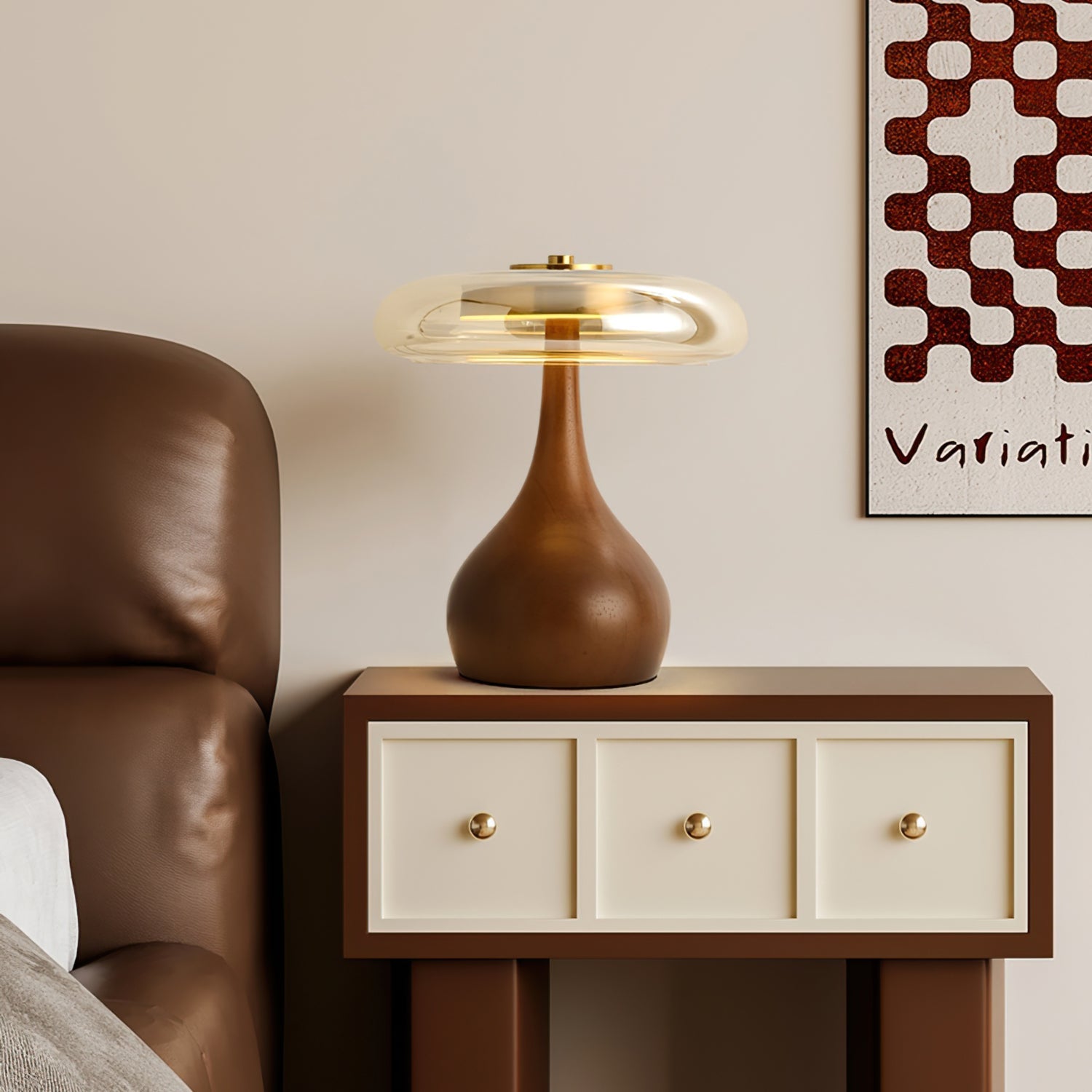 Brass & Wood Table Lamp LED with Warm & Cool Light Options
