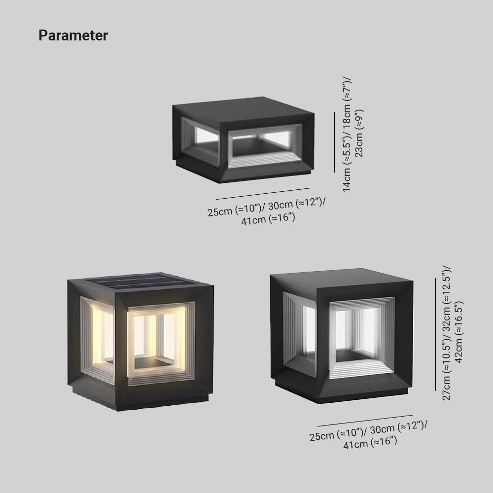 Modern Outdoor Lantern Solar Garden Light Metal LED Cube Light