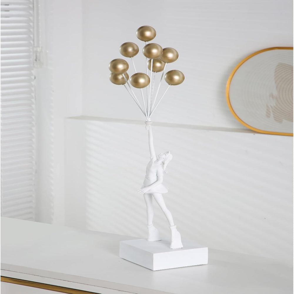 Girl Sculpture with Balloon Modern Resin Art Statue for Home Décor