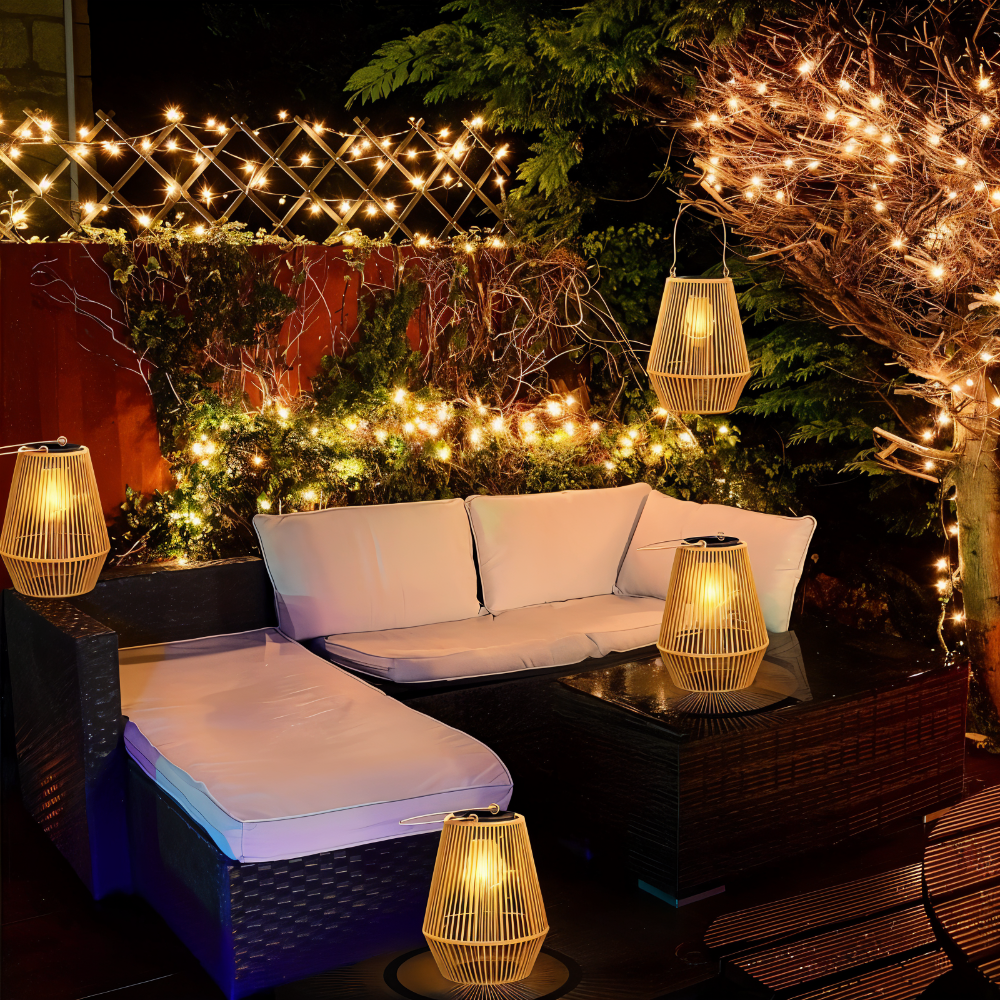 Solar-Powered Outdoor Light Rustic Wicker Design for Patio & Balcony
