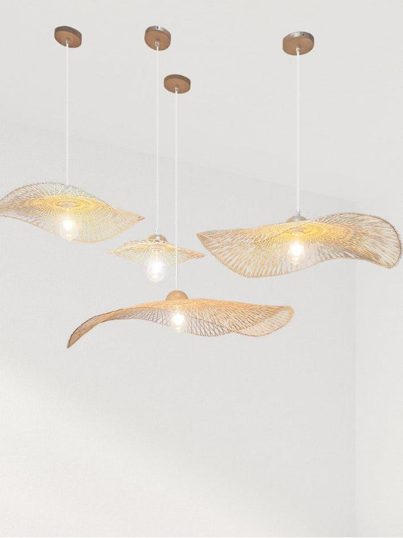 Organic rattan pendant lamps in wave shape