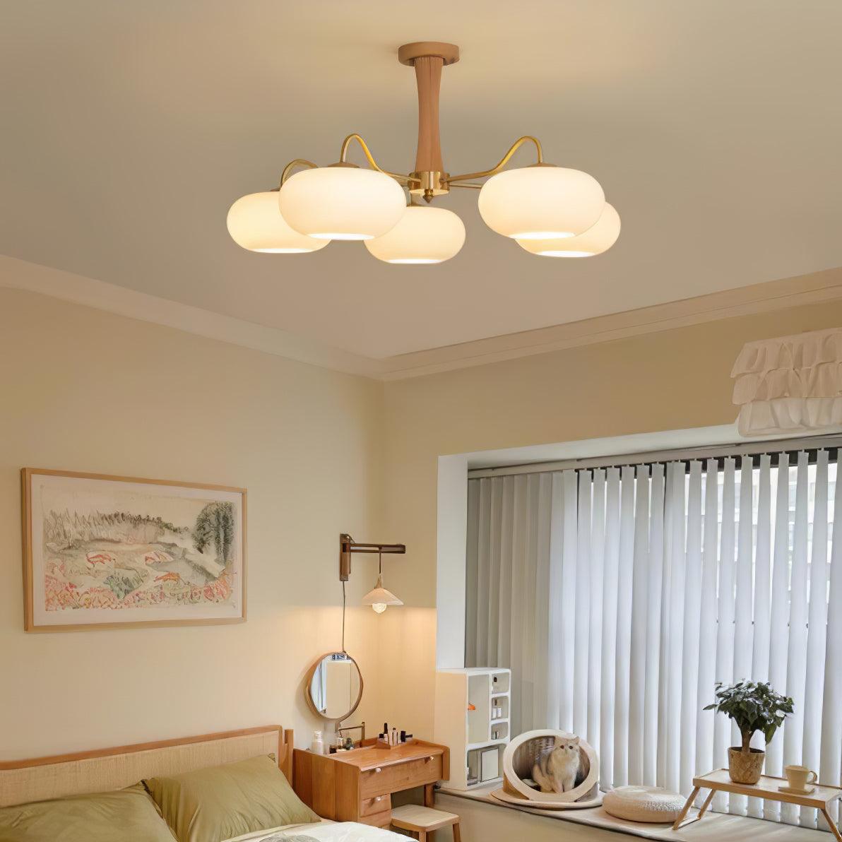 Candy Brass Wooden Persimmon Mid-Century Retro Glass Chandeliers
