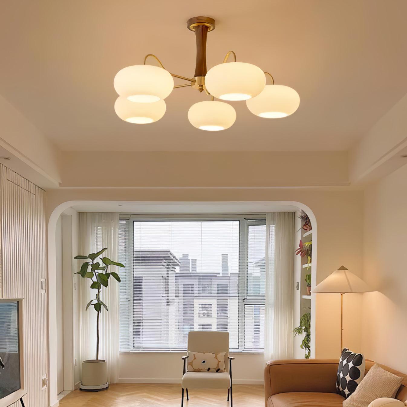 Candy Brass Wooden Persimmon Mid-Century Retro Glass Chandeliers